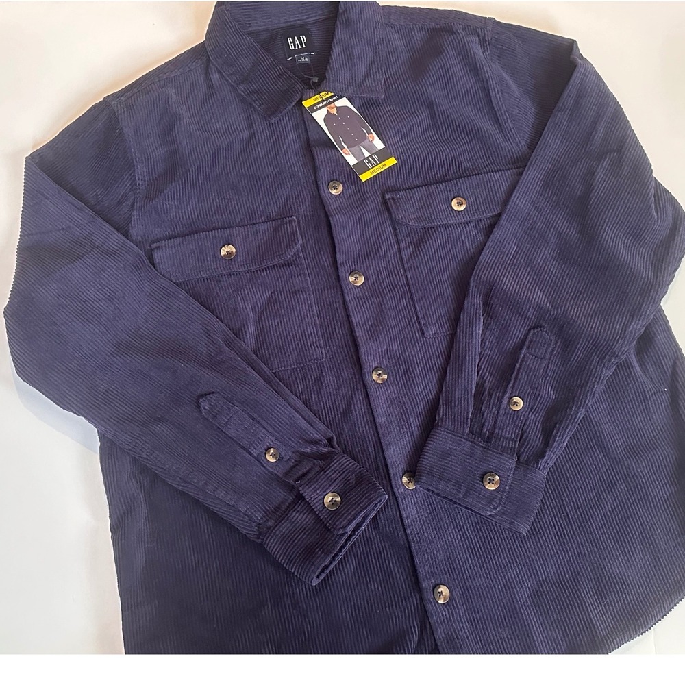 GAP Mens Corduroy Shirt Navy Blue Button Down Long Sleeve Top Medium NWT‎